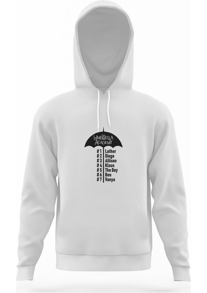 The Umbrella Academy Characters Name Beyaz Erkek Kapüşonlu Sweatshirt Uzun Kol