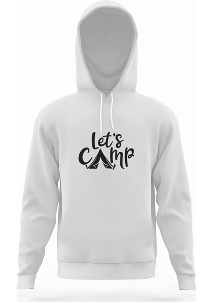 Lets Go Camp Beyaz Erkek Kapüşonlu Sweatshirt Uzun Kol