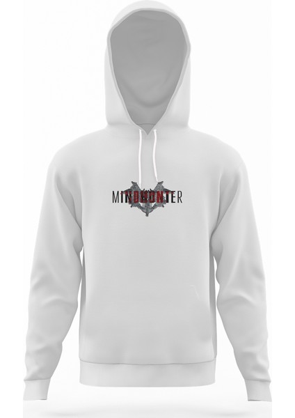 Mindhunter Yarasa Beyaz Erkek Kapüşonlu Sweatshirt Uzun Kol