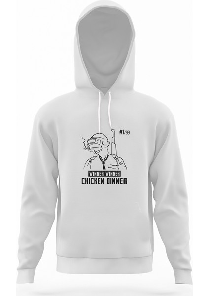 Pubg Winner Winner Smoke Beyaz Erkek Kapüşonlu Sweatshirt Uzun Kol