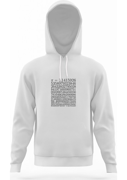 14 Mart Dünya Pi Günü Pi Beyaz Erkek Kapüşonlu Sweatshirt Uzun Kol