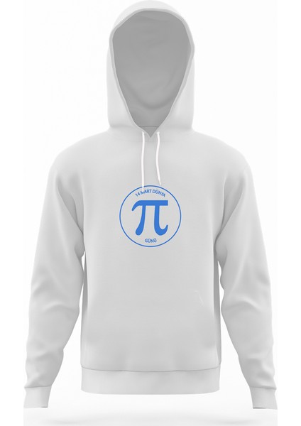 14 Mart Dünya Pi Günü Beyaz Erkek Kapüşonlu Sweatshirt Uzun Kol