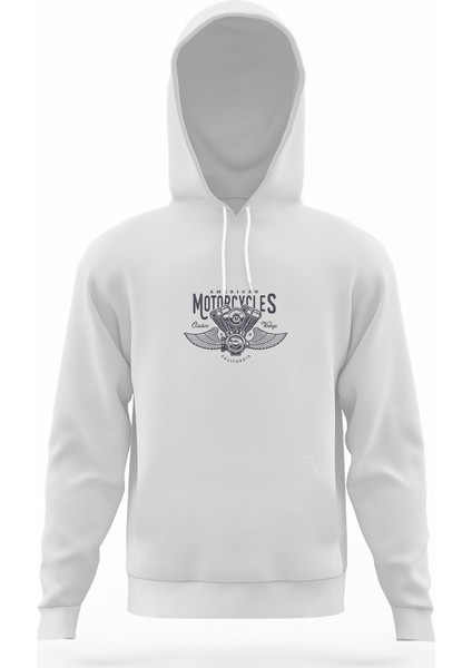 American Costum Vintage Beyaz Erkek Kapüşonlu Sweatshirt Uzun Kol