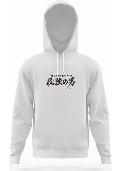 One Punch Man Beyaz Erkek Kapüşonlu Sweatshirt Uzun Kol
