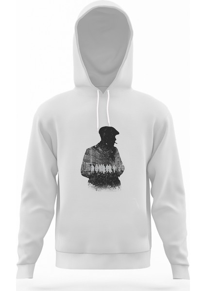 Peaky Blinders Tommy Shelby Gölge Beyaz Erkek Kapüşonlu Sweatshirt Uzun Kol