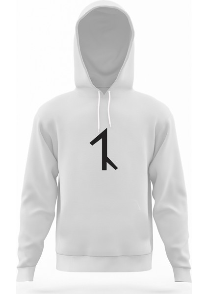 Türk Boyları Avşar Beyaz Erkek Kapüşonlu Sweatshirt Uzun Kol