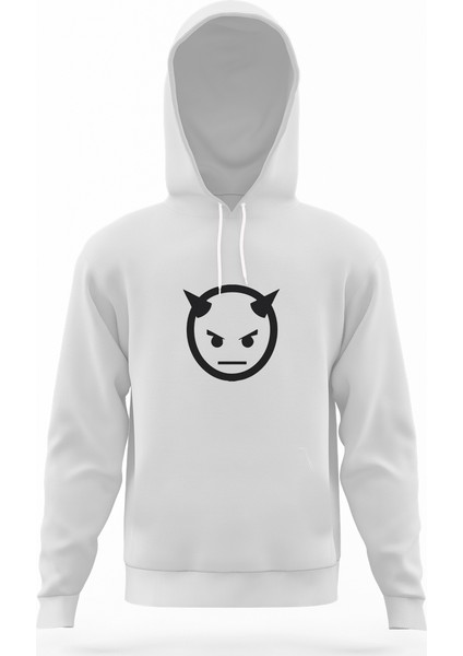 Zombie Devil Beyaz Erkek Kapüşonlu Sweatshirt Uzun Kol