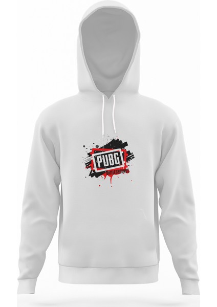 Pubg Kan Pubg Beyaz Beyaz Erkek Kapüşonlu Sweatshirt Uzun Kol