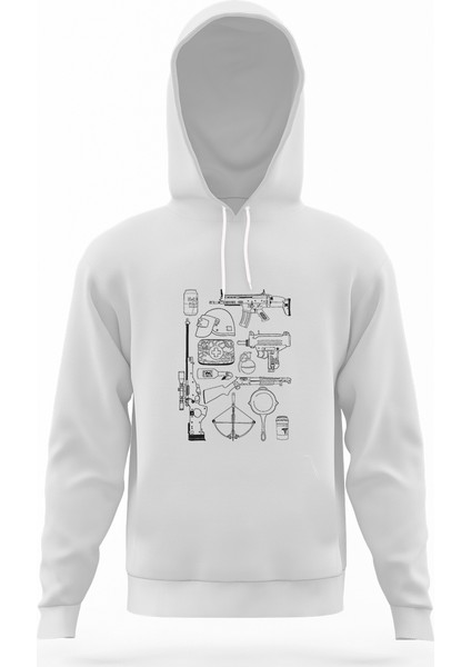 Pubg Pubg Envanter Beyaz Erkek Kapüşonlu Sweatshirt Uzun Kol