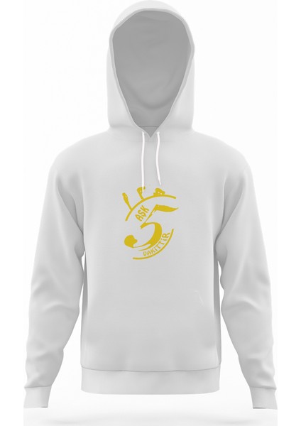 Aşk 5 Vakittir Beyaz Erkek Kapüşonlu Sweatshirt Uzun Kol