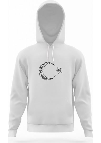 Türkiye Cumhurıyeti Atatürk Beyaz Erkek Kapüşonlu Sweatshirt Uzun Kol