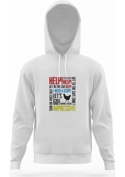 Pubg Karısık Beyaz Erkek Kapüşonlu Sweatshirt Uzun Kol