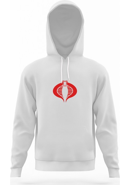 Kobra Kırmızı Beyaz Erkek Kapüşonlu Sweatshirt Uzun Kol