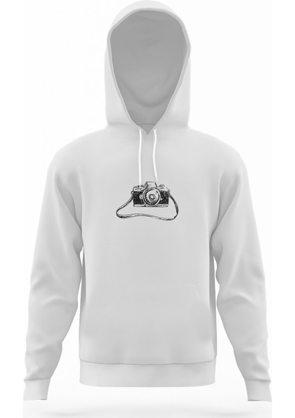Kamera Beyaz Erkek Kapüşonlu Sweatshirt Uzun Kol