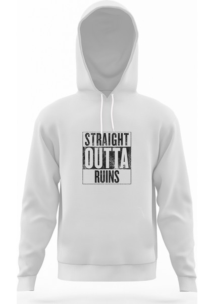 Pubg Straıght Outta Ruıns Beyaz Erkek Kapüşonlu Sweatshirt Uzun Kol