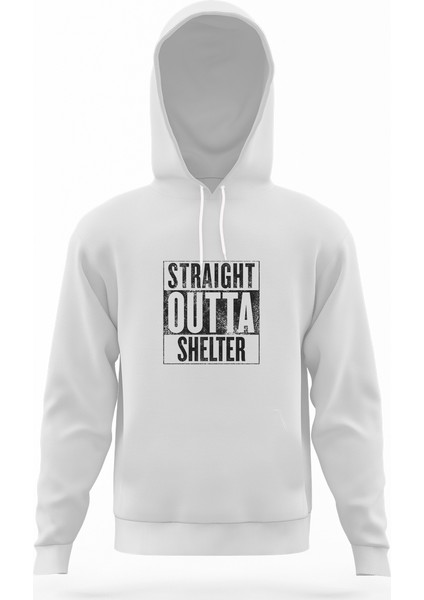 Pubg Straıght Outta Shelter Beyaz Erkek Kapüşonlu Sweatshirt Uzun Kol