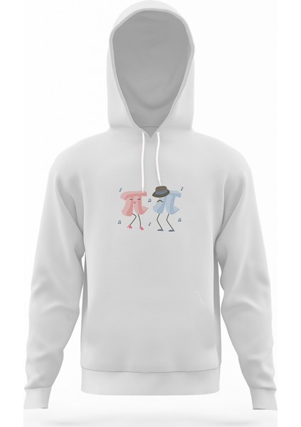 Pi Kadın Erkek Beyaz Erkek Kapüşonlu Sweatshirt Uzun Kol