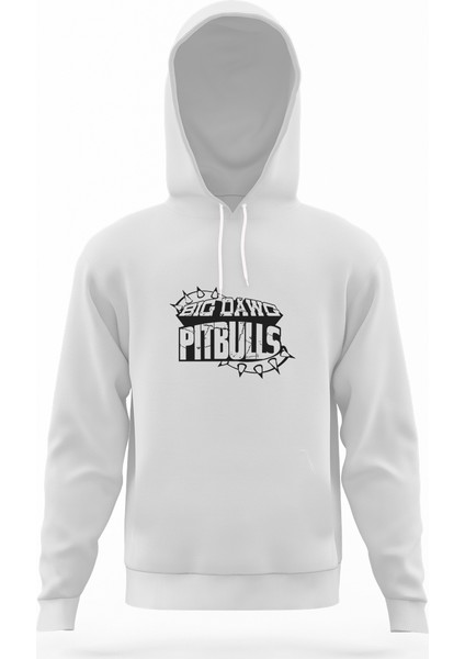 Pitbull Big Dawg Beyaz Erkek Kapüşonlu Sweatshirt Uzun Kol