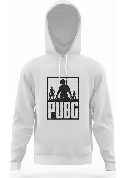 Pubg 3 Adam Team Beyaz Erkek Kapüşonlu Sweatshirt Uzun Kol