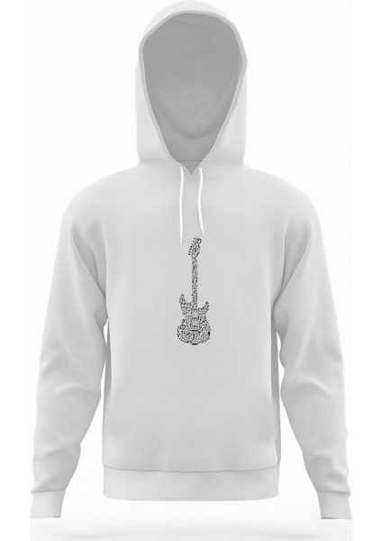 Notalar Gitar Music Beyaz Erkek Kapüşonlu Sweatshirt Uzun Kol