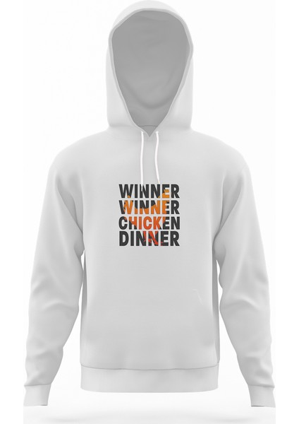 Pubg Winner Tavuk Beyaz Erkek Kapüşonlu Sweatshirt Uzun Kol