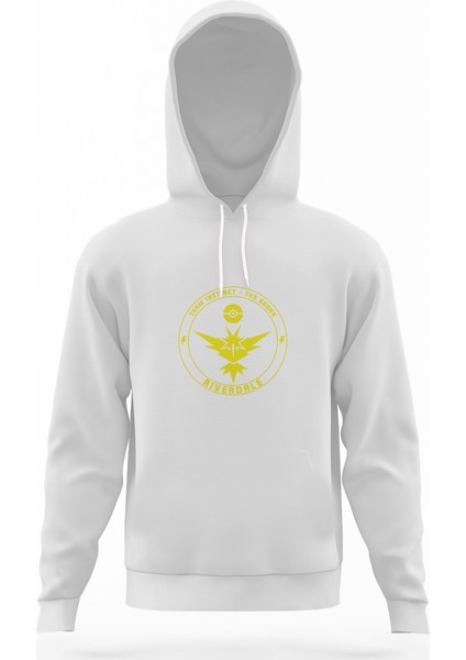 Riverdale Team Instinct Pokemon Go Beyaz Erkek Kapüşonlu Sweatshirt Uzun Kol
