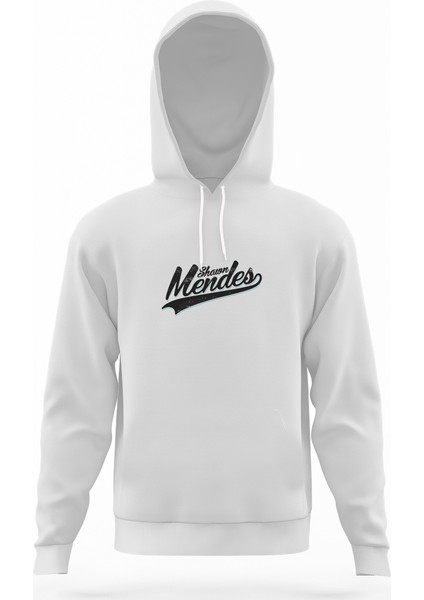Shawn Mendes Logo Beyaz Erkek Kapüşonlu Sweatshirt Uzun Kol
