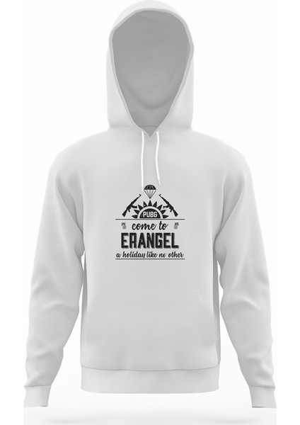 Pubg Come To Erangel Beyaz Erkek Kapüşonlu Sweatshirt Uzun Kol