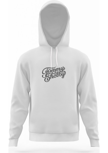 Peaky Blinders Tommy Shelby Logo Beyaz Erkek Kapüşonlu Sweatshirt Uzun Kol
