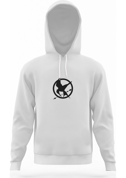Symbols District Mockingjay Vector By Trebory6 Beyaz Erkek Kapüşonlu Sweatshirt Uzun Kol