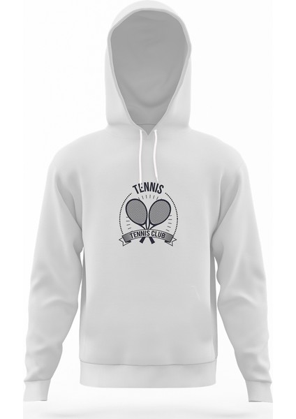 92076074 Tennis Spor Beyaz Erkek Kapüşonlu Sweatshirt Uzun Kol