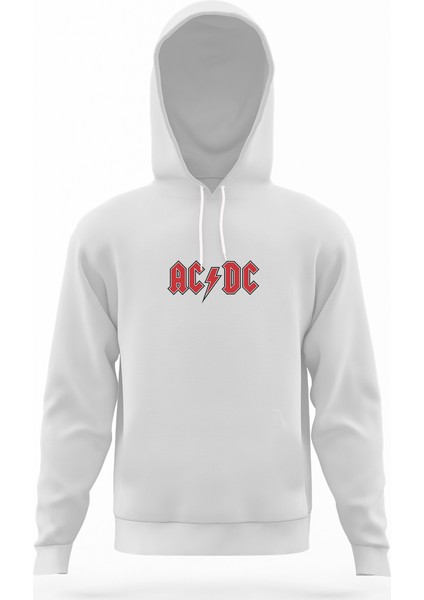 Acdc Logo Beyaz Erkek Kapüşonlu Sweatshirt Uzun Kol