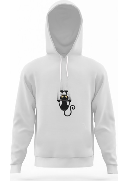 Cat Clipartcat Scratching Claws Vector Cat Beyaz Erkek Kapüşonlu Sweatshirt Uzun Kol