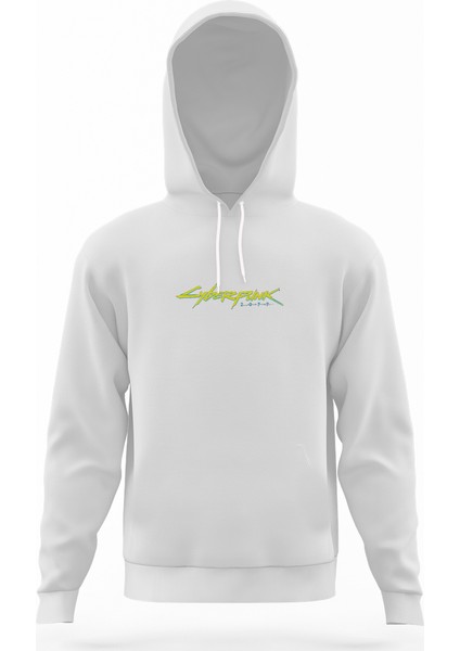 Cyberpunk Beyaz Erkek Kapüşonlu Sweatshirt Uzun Kol