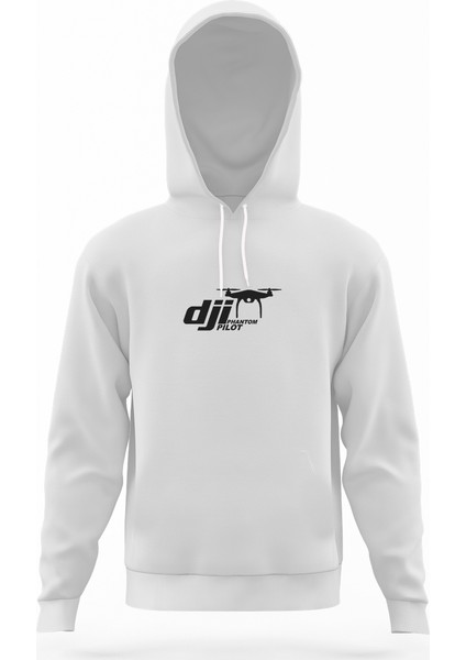 Dji Phantom Pilot Drone Vinyl Decal Beyaz Erkek Kapüşonlu Sweatshirt Uzun Kol