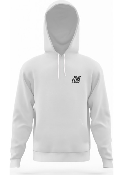 Fight Club Göğüs Baskı Beyaz Erkek Kapüşonlu Sweatshirt Uzun Kol