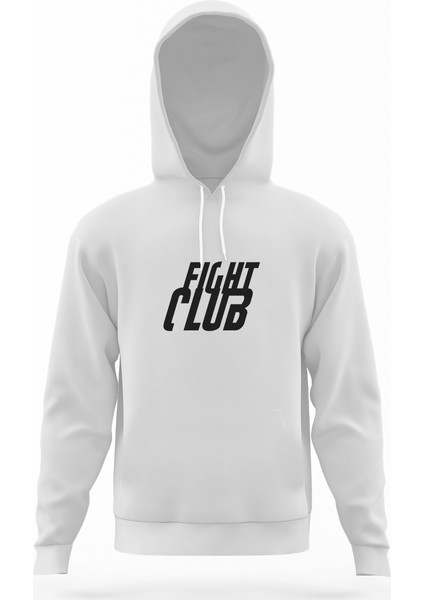 Fight Club Logo Beyaz Erkek Kapüşonlu Sweatshirt Uzun Kol