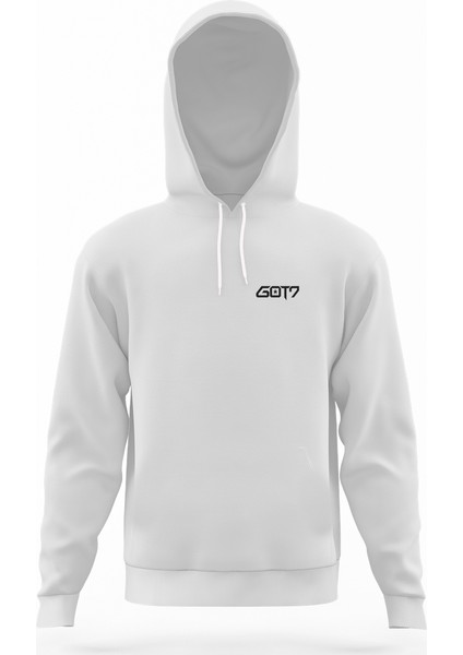 Got 7 Logo Beyaz Erkek Kapüşonlu Sweatshirt Uzun Kol