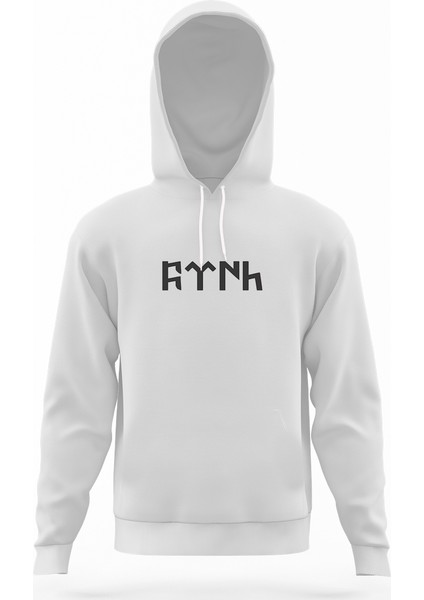Göktürk Türk Beyaz Erkek Kapüşonlu Sweatshirt Uzun Kol