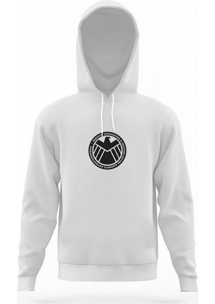H I E L D Beyaz Erkek Kapüşonlu Sweatshirt Uzun Kol