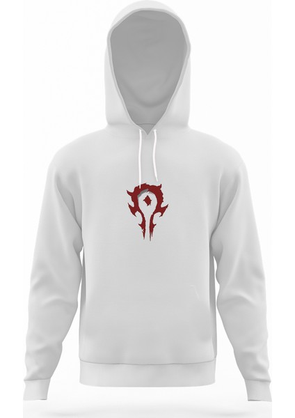 Horde Logo Beyaz Erkek Kapüşonlu Sweatshirt Uzun Kol