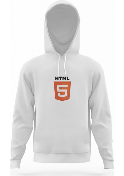 Html Beyaz Erkek Kapüşonlu Sweatshirt Uzun Kol