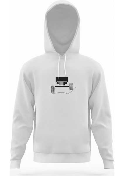 Jeep Beyaz Erkek Kapüşonlu Sweatshirt Uzun Kol