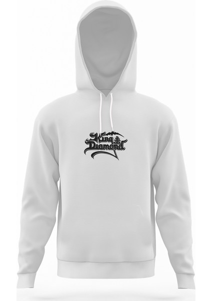 King Diamond Logo Beyaz Erkek Kapüşonlu Sweatshirt Uzun Kol