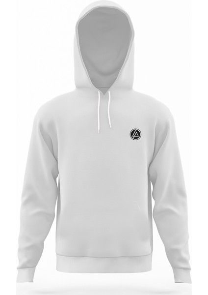 Linkin Park Logo Göğüs Logo Beyaz Erkek Kapüşonlu Sweatshirt Uzun Kol