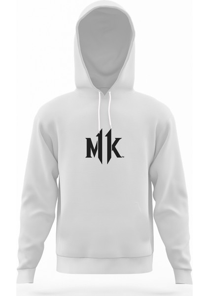 Mortal Kombat Beyaz Erkek Kapüşonlu Sweatshirt Uzun Kol