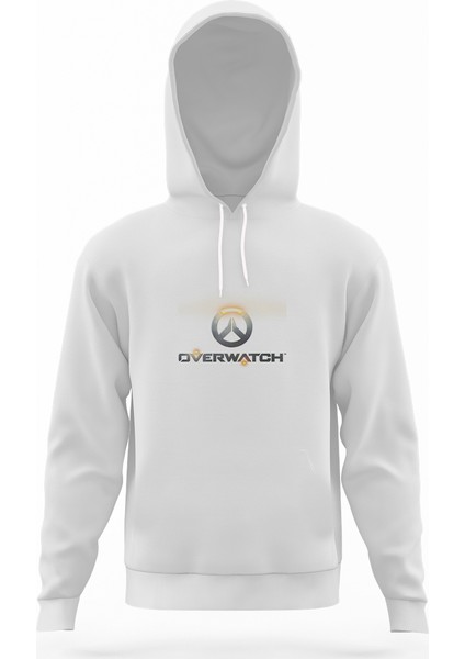 Overwatch Logo Beyaz Erkek Kapüşonlu Sweatshirt Uzun Kol