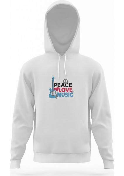 Peace Güvercin Beyaz Erkek Kapüşonlu Sweatshirt Uzun Kol
