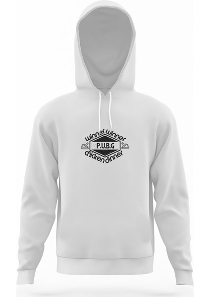 Pubg Pubg Wınner Beyaz Beyaz Erkek Kapüşonlu Sweatshirt Uzun Kol