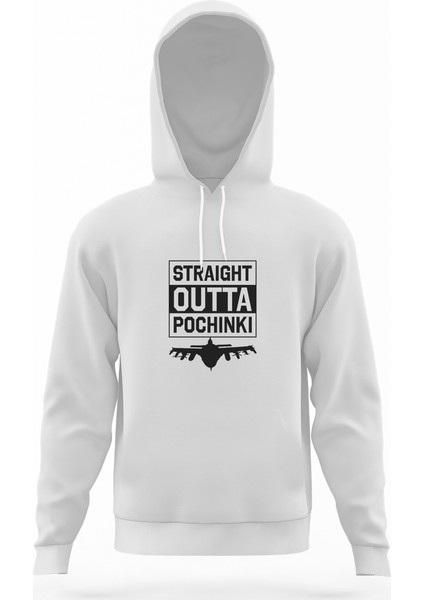 Pubg Straıght Outta Pochınkı Uçaklı Beyaz Erkek Kapüşonlu Sweatshirt Uzun Kol